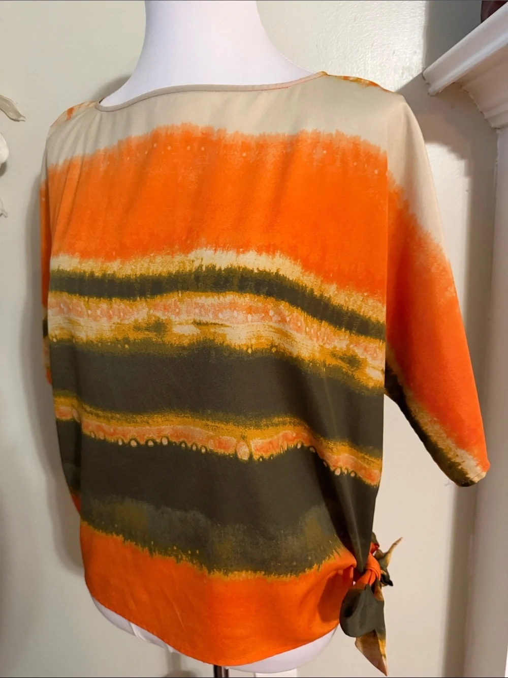 Michael Kors Orange Olive Stripe Blouse